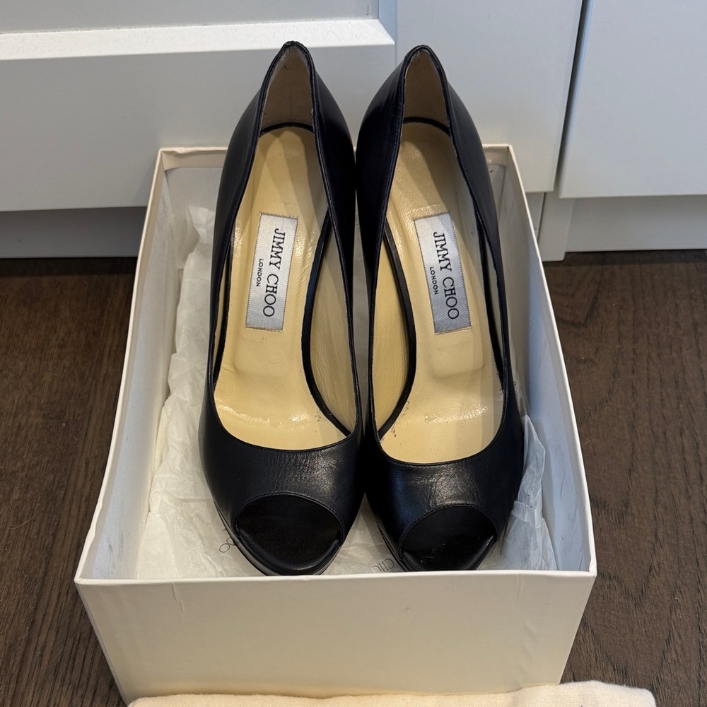 Jimmy Choo Elegant Black Peep Toe Heels